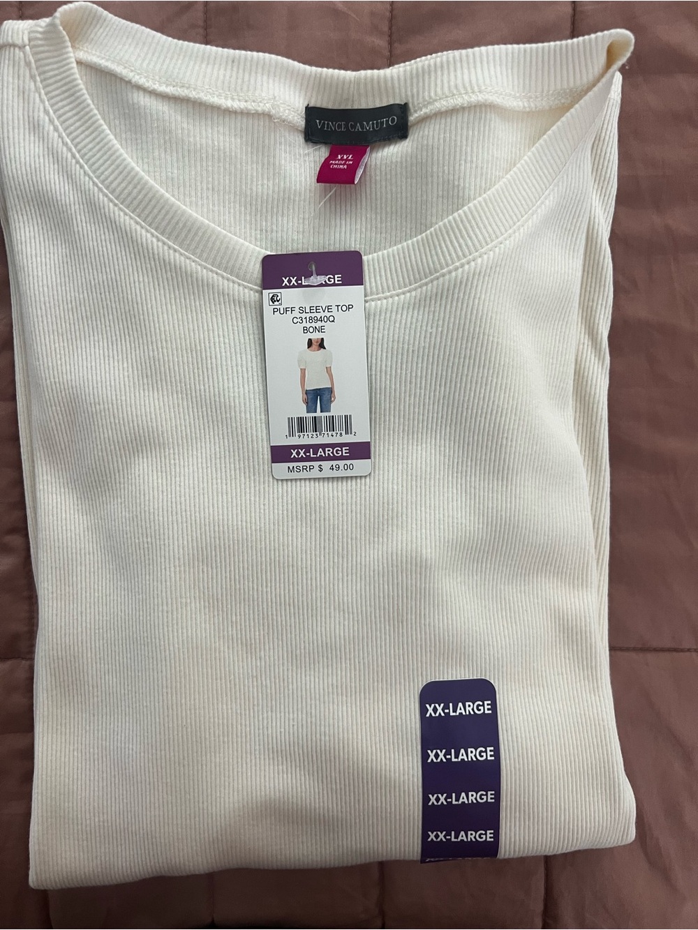 Vince Camuto Cream Ribbed Puff Sleeve Top size xxl NWT color Cream
